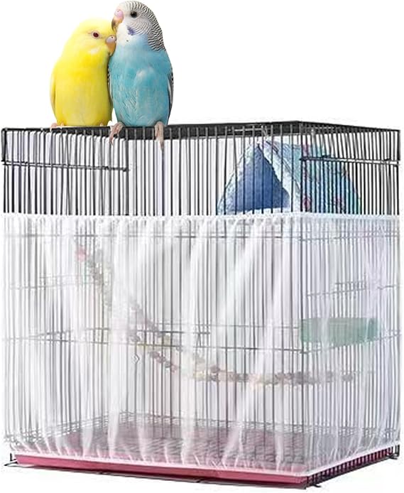 Bird Cage Cover, Parakeet Cage Acessories Adjustable Seed Catcher Birdcage Seed Catcher Birds Cage Netting Bird Cage Mesh Cover for Bird Cages