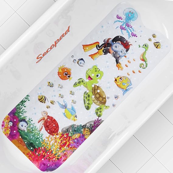Secopad Bathtub Mat Non Slip, Cartoon Bath Tub Mat, 40" x 16", Turtle