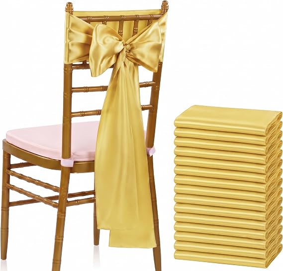 MDS Pack of 25 Satin Chair Sashes for Wedding & Events Gold
