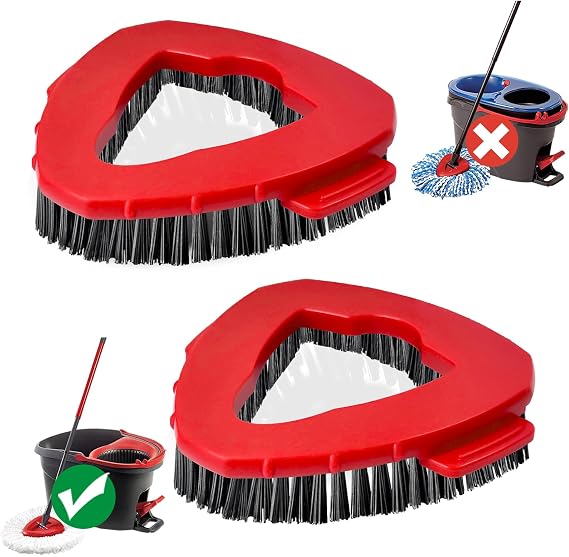 2-Pack Replacement Scrub Brush Heads Compatible with EasyWring Spin Mop | Hard Bristle Deep Scrubbing, Triangle Corner Cleaning, No-Bend Floor Cleaning, Quick Snap-On, Reusable & Durable