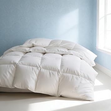 Martha Stewart Luxury White Goose Feathers Down Fiber Duvet Insert Queen Size - Hotel Collection 100% Cotton Comforter, All Season Medium Warmth, Breathable, Hypoallergenic, 90 x 90 Inch