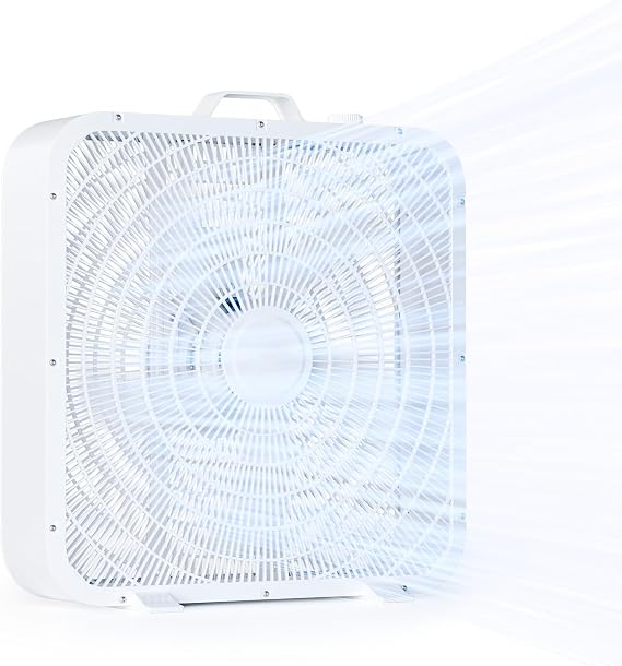 Xcity 20 Inch Box Fan with Carry Handle, Portable Powerful and Quiet 3-speed Floor Fan with Protection Net, Durable 70W Lightweight for Bedroom, Commercial, Study, Home