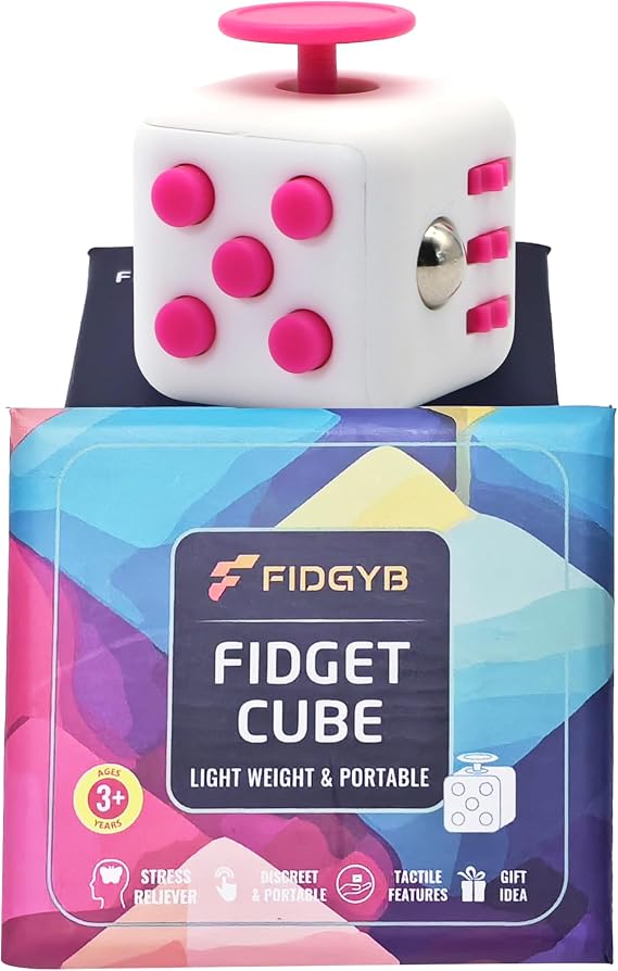 Fidget Cube Anti-Stress Cube for Adults & Children, Smooth Quiet Sensory Toy for Anxiety, Focus & ADHD [White & Pink]