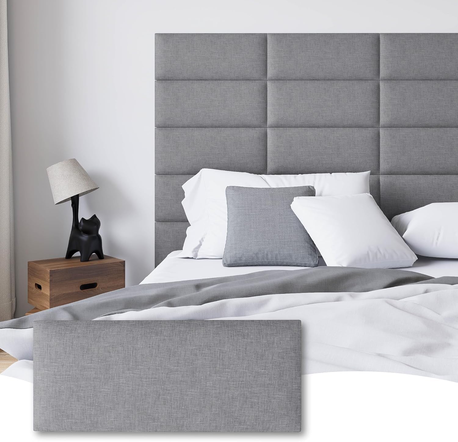 Peel and Stick Upholstery Wall Mount Headboard Queen Size, 9 Panels Tufted Fabric Headboard, Wall Mount Headboard, Interior Wall Panel for Bedroom, 10 x 24, Dark Grey