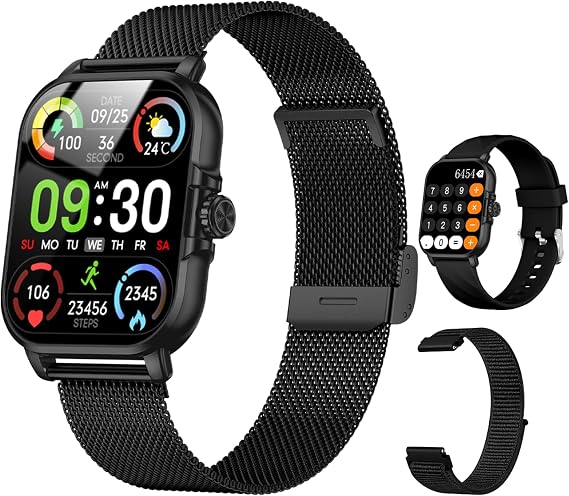 WSQ Smart Watches for Men Women Fitness Tracker Watch 2.04 HD Screen Sport Watch with ChatGpt AI Voice 3 Bands Step Counter 24/7 Heart Rate Sleep Monitor Smartwatch for Android iOS (Black)