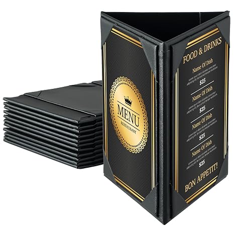 Leather Table Tent Triangle Menu Holders 4" x 6", 12 Pack 3-Side