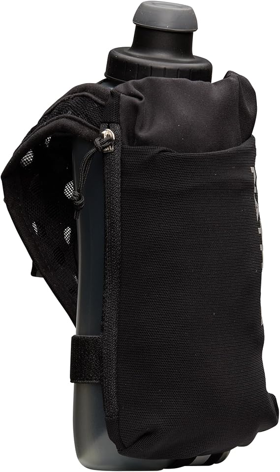 Nathan SpeedDraw 2 Handheld Running Water Bottle Flask 18oz Ergonomic Grip, Blast Valve Cap, Phone & Key Storage Pockets, Reflective Design