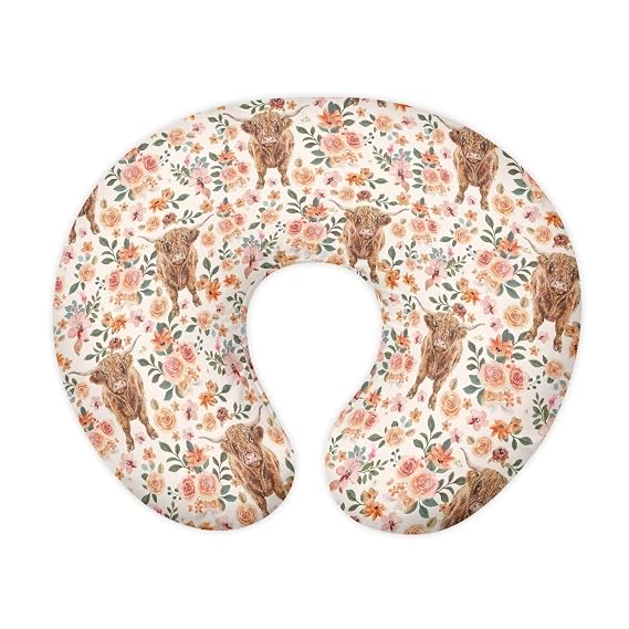 Baby Nursing Pillow Cover Cow and Flowers Breastfeeding Pillow Cover Boys Girls Nursing Pillow Case for Newborn, Soft Fabric Fits Snug On Infant