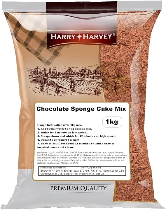 Harry Harvey Chocolate Sponge Cake Mix 1 kg | Rich Chocolate Cake Mix – Light & Fluffy Sponge | Just Add Water or Milk | Ideal for Birthday Cakes, Party Bakes & Home Baking