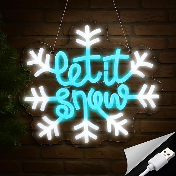 Baquler 10" Snowflake LED Neon Sign Let It Snow Winter Christmas Decor