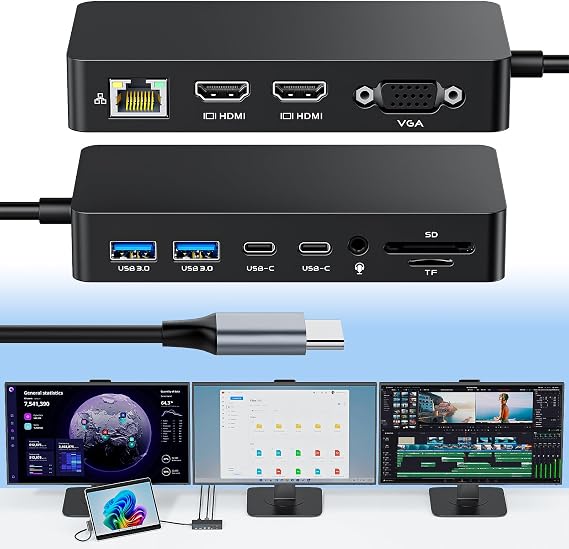 Surface Thunderbolt 4 Docking Station, 12-in-1 Triple Displays Dual HDMI+VGA Surface Pro Docking Station for Surface Pro 12/11/10/9/8/X/7, Surface Laptop, Surface Book/Go Dock