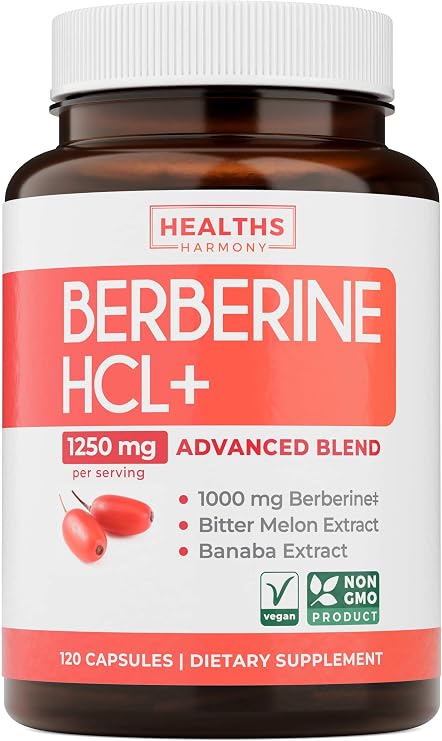 Berberine Supplement (Non-GMO & Vegetarian) Berberine HCL Plus Bitter Melon & Banaba Leaf Extract Capsules - Berberine 500mg Each, 1000mg Per Serve - AMPK Metabolic Activator - 120 Caps (No Pills)