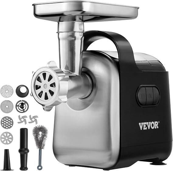 VEVOR Electric Meat Grinder, 6.6 Lb/Min, 550W Industrial Meat Mincer with 2 Blade, 3 Grinding Plates, Sausage Maker & Kubbe Kit ABS + Stainless Steel Commercial Meat Grinder, ETL Listed