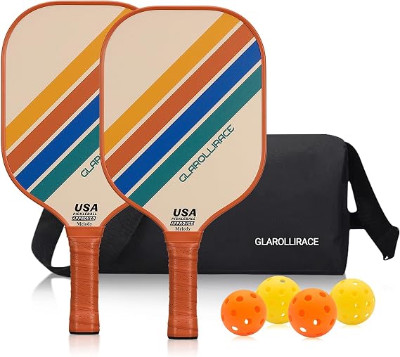 Pickleball Paddles Pickleball Paddles, 2 USAPA Approved Pickleball Rackets | 4, Fiberglass Surface and PP Honeycomb Core Handles, 4 Indoor/Outdoor Balls, 1 Pickleball Bag