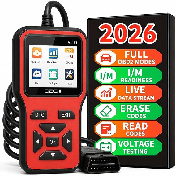 OBD2 Scanner, V500 Red Car Diagnostic Tool - Car Diagnostic Scanner OBD Reader with Reset, DTC, Data Stream, I/M Readiness for Gas Vehicles Since 1996