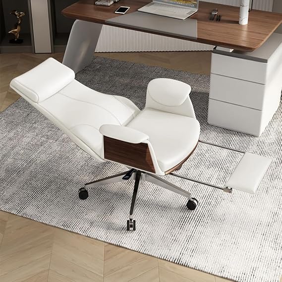 homary Modern Home Office Executive Chair, High Back Adjustable Swivel Chair Faux Leather Ergonomic Task Chair with Adjustable Height & Rolling Base, White