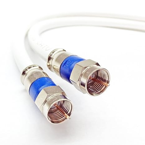 PHAT SATELLITE 10ft White Solid Copper Siamese Dual RG6 COAXIAL 3Ghz UL CM CL2 in-WALL Installation 75 Ohm Directv Dish Satellite Internet Cable HD Antenna Belden Purple Compression Connector INTL