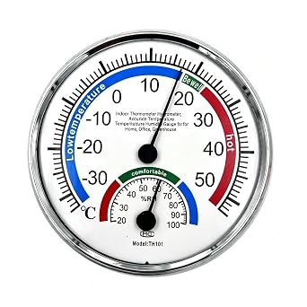 TH101 5" Indoor Outdoor Hygrometer/Thermometer, Humidity Gauge Indicator Temperature Humidity Monitor for Home, Office, Garden, Patio, Warehouse