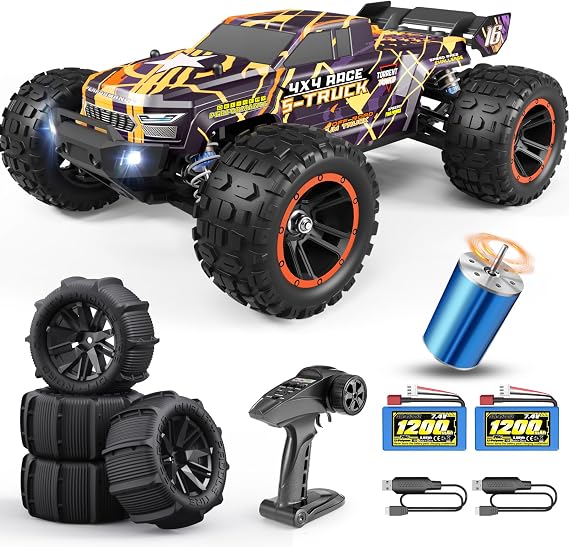 HAIBOXING 16890A Brushless RC Car, 1/16 Scale 4X4 Fast Remote Control Truck | Fast Truck 48 KM/H Top Speed, Hobby RC Cars for Adults and Boys, All Terrain Off-Road Truck,Spare Paddle Tires for Sand& Snow