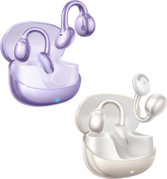 JOYROOM OE3 Clip-On Earbuds, Wireless Open Ear Earbuds Headphones, Auto L-R Recognition, Omni Tap Control, Immersive Sound, Ultra-Light 4.9g Fit, Comfortable for Workouts and Daily Use,White+Purple