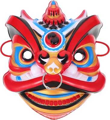 VICASKY Chinese Dragon Lion Masks, 3D Dancing Lion Head Mask 2024 New Year Party Cosplay Mask Prop Oriental Opera Performance