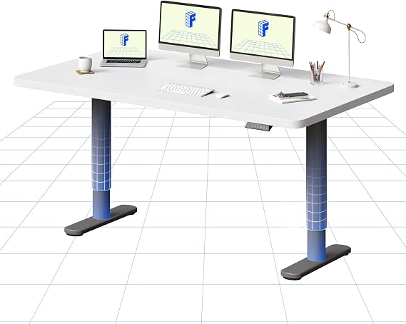 FLEXISPOT Electric Standing Desk One Piece Desktop CylineX 160x80, Height Adjustable Sit Stand Up with Memory Smart Panel, Silver Frame and White Top