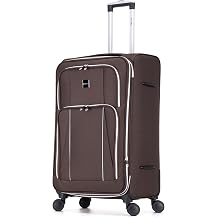 Skylark Large 29” Lightweight Softshell Expandable Suitcase, Integrated Combination Lock, 4 Wheels Check in Luggage for 23kg (Coffee, 112 litres)
