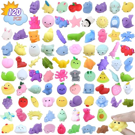 120PCS Random Mochi Squishy Toys, Kawaii Squishies Bulk for Kids Party Bag Fillers, Mini Squishy Fidget Toys for Stress Relief,Classroom Prizes, Party Bag Fillers for Kids, Birthday Gifts