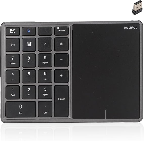 Wireless Numeric Keypad with Touchpad Bluetooth Numeric Keypad for Laptop 22 Keys Wireless BT Dual Mode Numeric Keypad 2.4G 2 in 1 Portable Financial Accounting Number Keyboard (Grey)