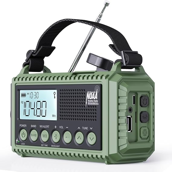 12000mAh Emergency Radio - AUTO NOAA Weather Alert, Solar Hand Crank AM/FM/SW/NOAA, Flashlight, Phone Charger, SOS Siren, Survival Kit for Camping, Storms, Power Outages