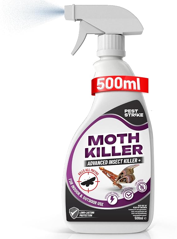 Moth Killer Spray - 500ml Fast Acting Moth Repellent for Wardrobes, Clothes, Carpet Moth Treatment, Stain-Free & Odourless, Safe Moths Killer