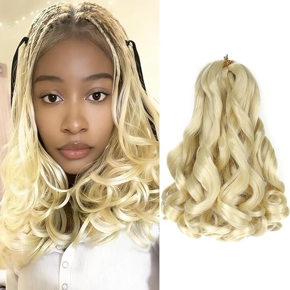 French Curly Braiding Hair 12 Inch 8 Packs Curly Braiding Hair Pre Stretched for Box Braids French Curls Crochet Braids Bouncy Loose Wavy Braiding Hair Extensions(12 Inch, Beige)