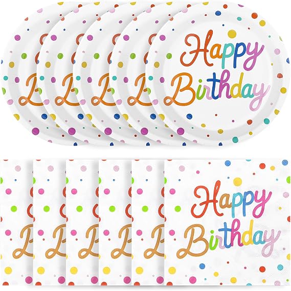 50 Pcs Happy Birthday Paper Plates and Napkins Disposable Party Decorations