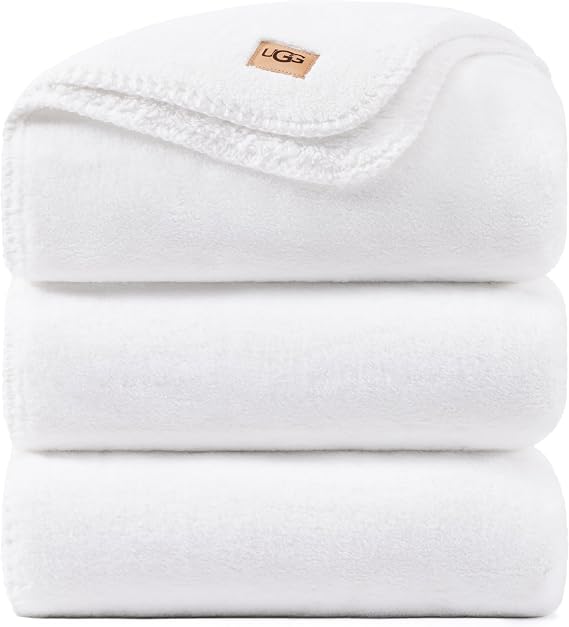 UGG Whitecap King Blanket, Plush Fleece, 110" x 90", White | Fits King & California King Beds, Buttery Soft, Reversible Plush Fleece, OEKO-TEX Compliant, Warm & Cozy, Year-Round