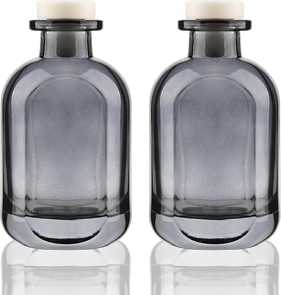 Reed Diffuser Bottle 2 Pack 5oz/150ml Glass Grey Diffuser Bottles | Empty Reed Diffuser Sticks Diffuser Bottles, Refillable Aromatherapy Storage Container, with Plugs