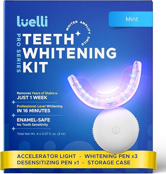 Luelli Teeth Whitening Kit with 35% Carbamide Peroxide - Teeth Whitener for Sensitive Teeth | Enamel Safe - 32 LED Lights - Wireless with Tray and Whitening Gel Pen for Home | Travel (Mint)