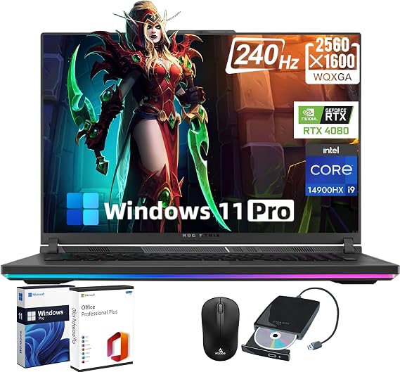 ASUS ROG Strix G18 Gaming Laptop - 18" 240Hz WQXGA Display, Intel 24-Core i9-14900HX, RTX 4080, 32GB DDR5, 2TB SSD, Backlit Keyboard, Windows 11 Pro, Microsoft Office Lifetime, DVD Drive