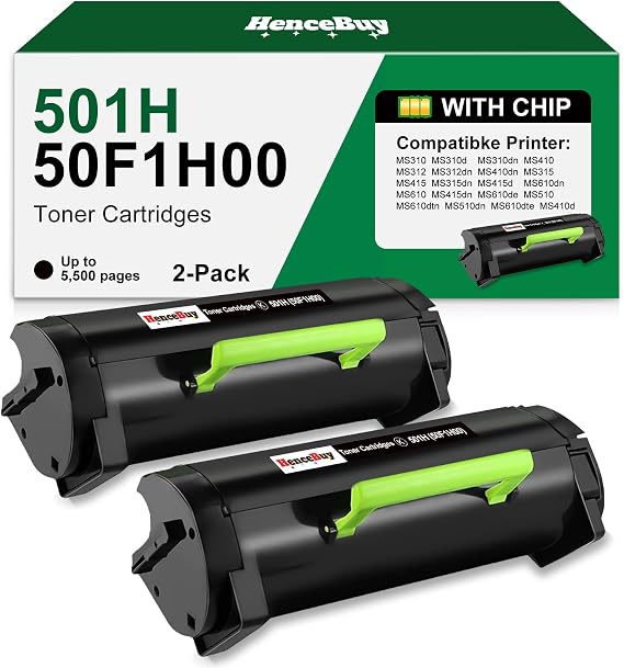 2-Pack Compatible 50F1H00 501H Black Toner High Yield