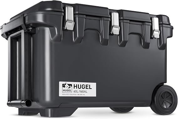 IRIS USA Hugel 64 QT Wheeled Cooler, Heavy-Duty Ice Chest with Metal Buckles, Leak-Resistant, Durable Hard Cooler for Camping, Fishing, Beach, Road Trips, Gray