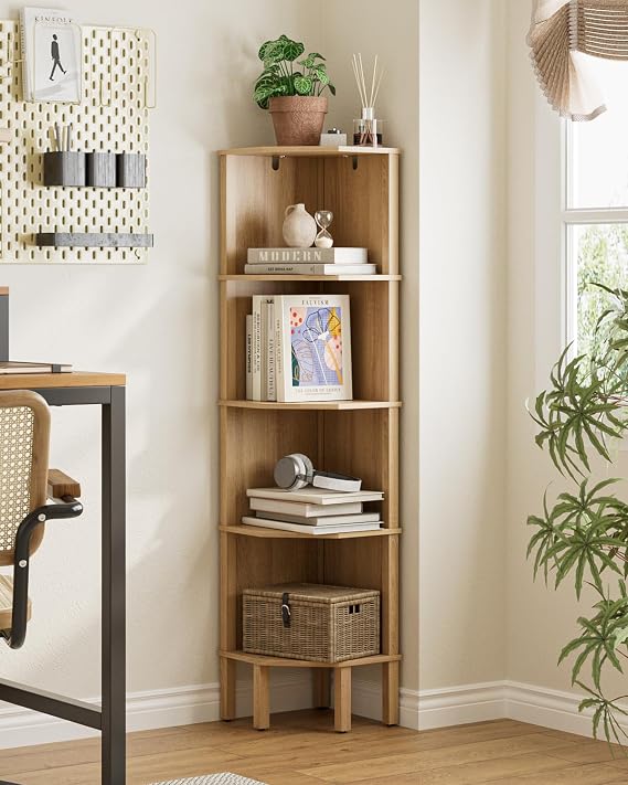 Corner Shelf, 4 Tier Corner Modern Corner Bookshelf, Display Corner Bookshelf,Wooden Storage Rack for Living Room,Bedroom,Office,Oak