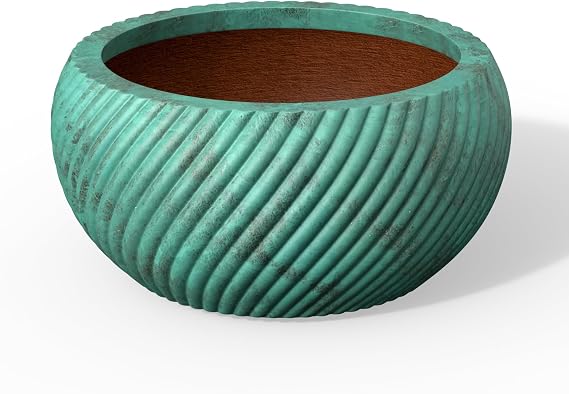 Humid Jade Verdigris Mist Small Weaved Bowl Round Planter 12.2" Dia