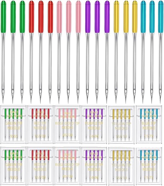Bequilter 6 Sizes Universal Sewing Machine Needles Regular Point Flat Shank Needle Compatible with Singer, Brother,Janome and Other Brands HAX1 65/9, 75/11, 90/14, 100/16, 110/18,120/20 (60)