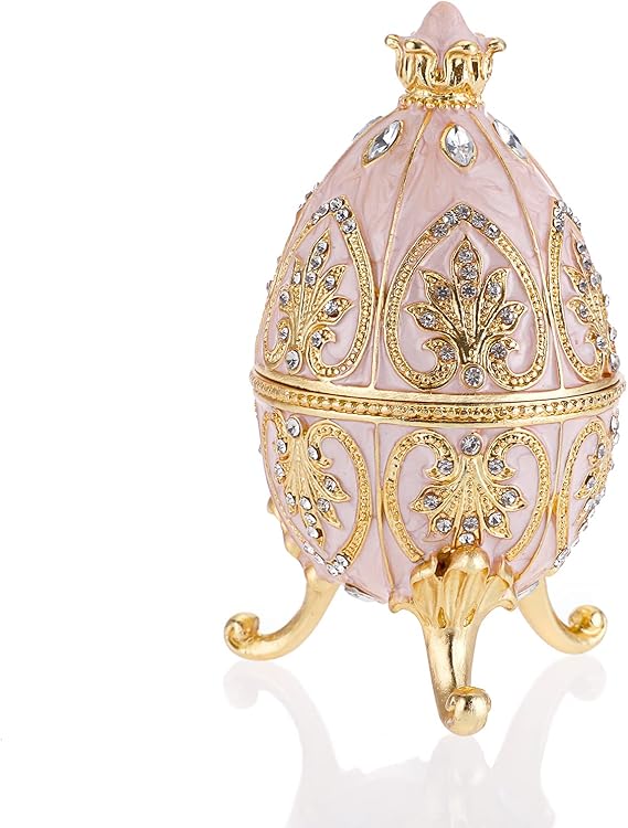 ELLDOO Faberge Egg Style Trinket Box, Enameled Jewelry Box Unique Decorative Metal Box Classic Ornaments Gift for Home Decor, Beige