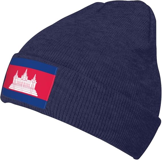 Cambodian-Flag Knit Beanie Winter Hats for Men and Women Knitted Cuffed Skull Cap Acrylic Daily Beanie Hat