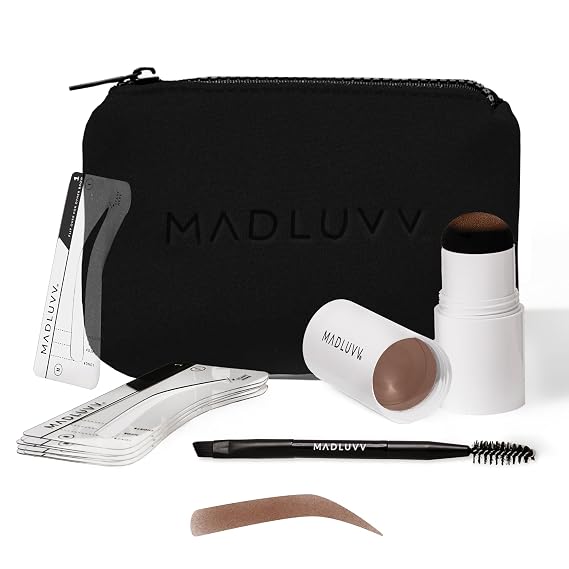 MADLUVV Brow Stamp Kit, 9 Stencils & Pomade for Sparse Brows (Auburn)