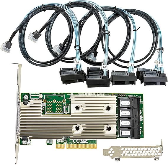 SAS HBA Card Compatible with LSI 9305-16i IT Mode 16-Port with SAS Cables