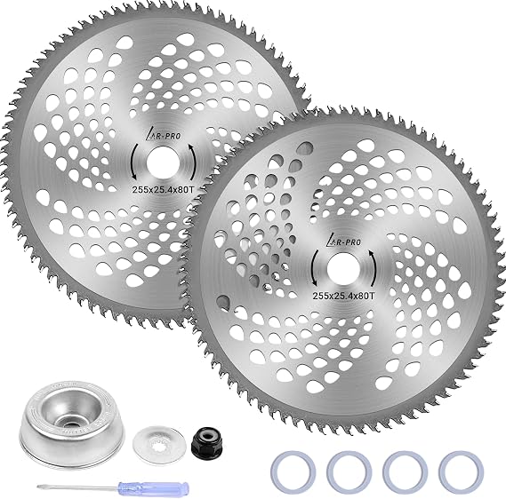 AR-PRO 2-Set 10" x 80T Carbide Tip Brush Blades with The Universal Adapter Kit for Cutter, Trimmer, Weed Eater | Made from Premium Stainless Steel to Last Long | Cuts Like Butter