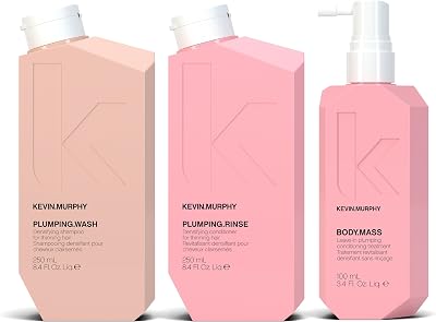 KEVIN.MURPHY PLUMPING.WASH, PLUMPING.RINSE 250ml & BODY.MASS 100ml - Densifying Shampoo for Thinning Hair - Thickening Hair Conditioner - Leave-In Hair Treatment - For Fine, Thin & Aging Hair - 3 Pack