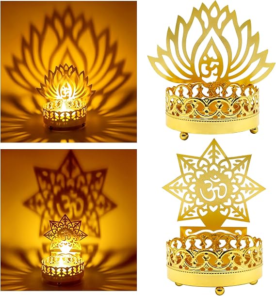 Metal OM Diwali Shadow Diyas Tea Light Candle Holder Deya Birthday Wedding Housewarming Gift for Indian Murti Puja Item Home Office Temple Mandir Pooja Altar Decor