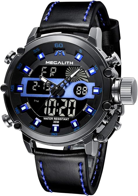 MEGALITH Mens Watches Waterproof Digital Military Sport Tactical Multifunction Heavy Duty Led Rugged Watch for Men, Alarm Stopwatch, Nylon/Leather Strap